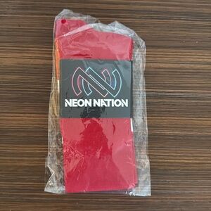 Neon Nation Knee High Tube Sock - red and white